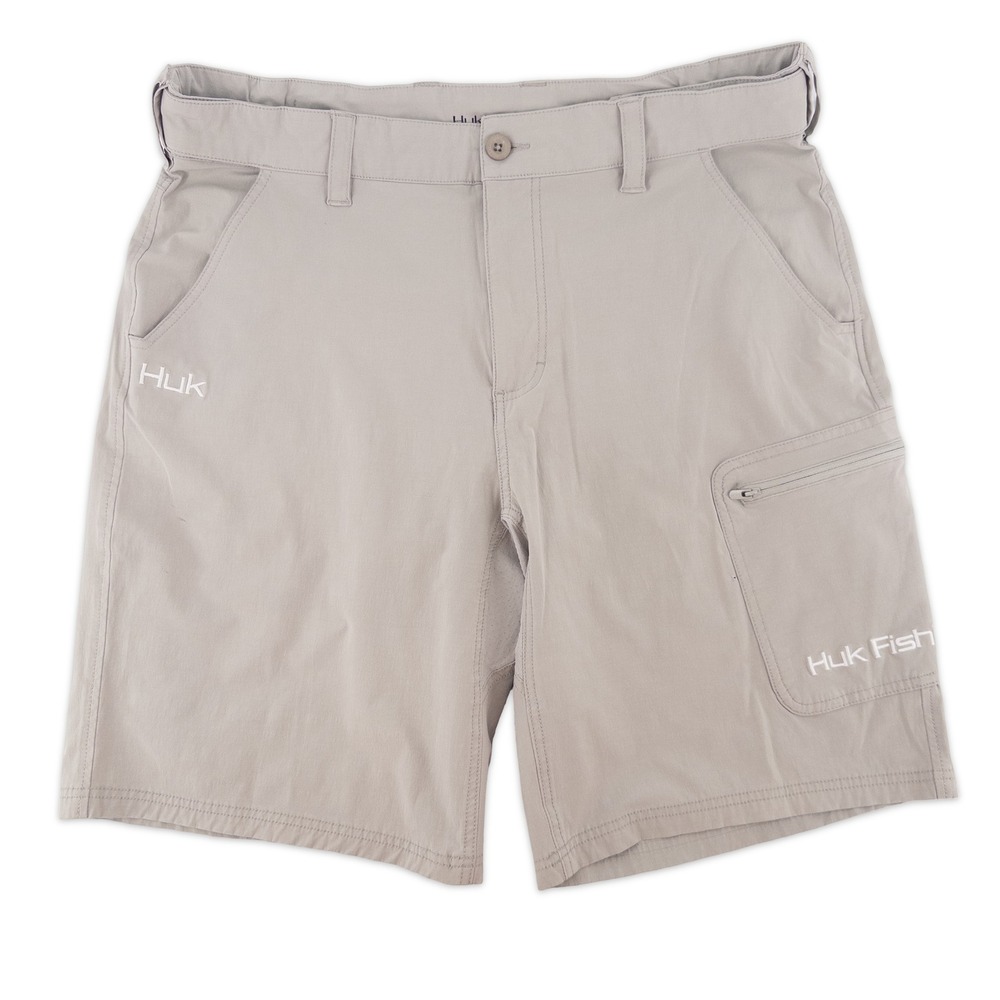 HUK Mens XL Next Level Quick Drying Cargo Shorts Tan Performance Fishing Pocket